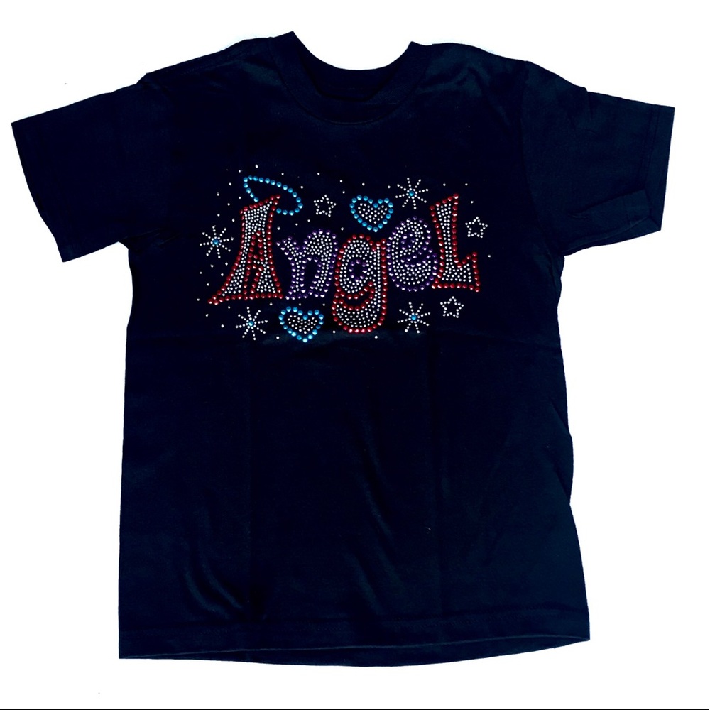 New BLING ANGEL kids tee in black.